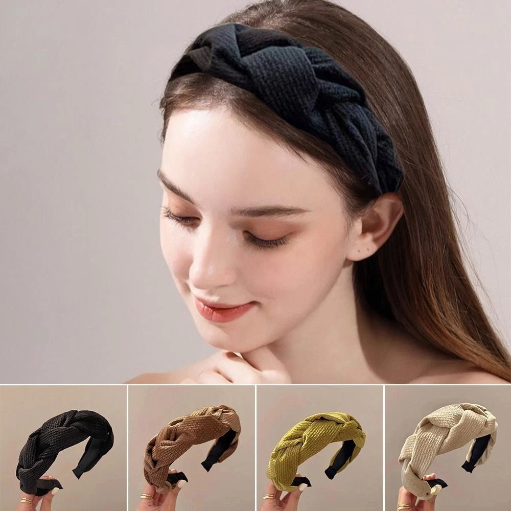 2Pcs Solid Color Hair Band Cloth Hair Accessories New Wide