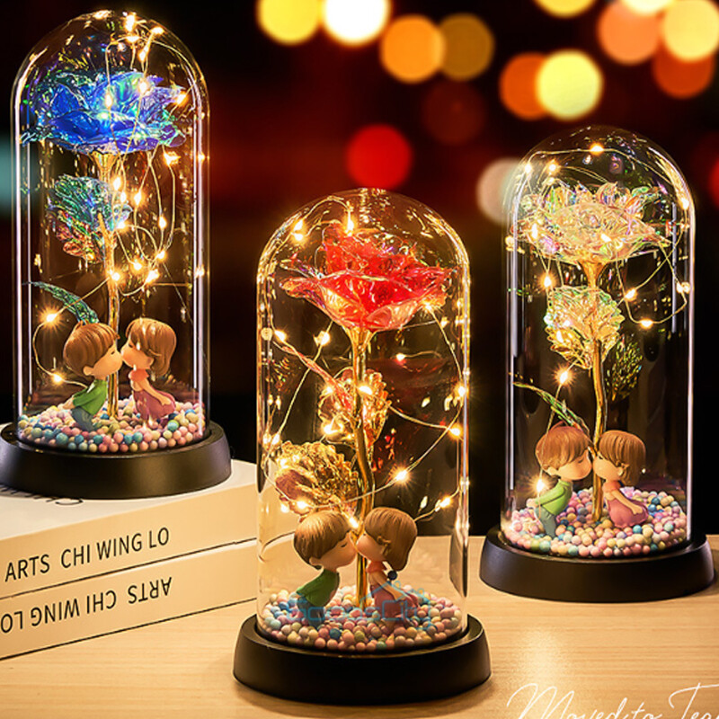 LED Luminous Crystal Galaxy Enchanted Rose Glass Forever Home