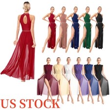 Womens Lyrical Dance Dress Split Flowy Modern Contemporary Skirt Leotard