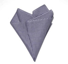 Gascoigne Extra Large Pocket Square Blue White Gingham Check Cotton Men's