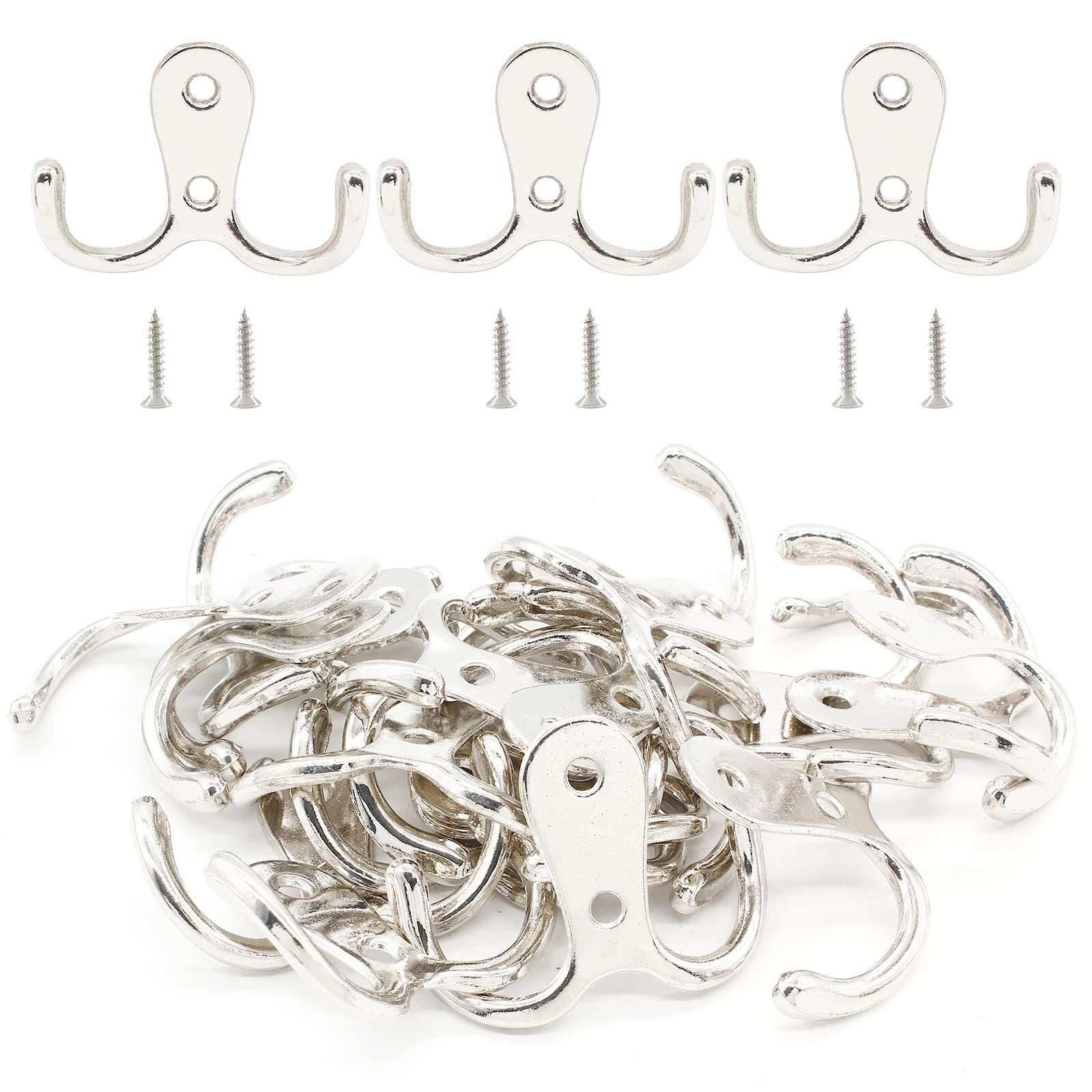 20pcs Coat Hooks, Heavy Duty Wall Hook, Double Prong Robe Hook Wall Mount Han...