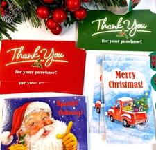 Christmas Thank You Business Cards 3.5x2",  Variety Santa, Red Truck, Holly 100x