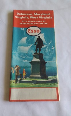 1956Esso Delaware, Maryland, Virginia, West Virginia & Chesapeake Bay Region Map