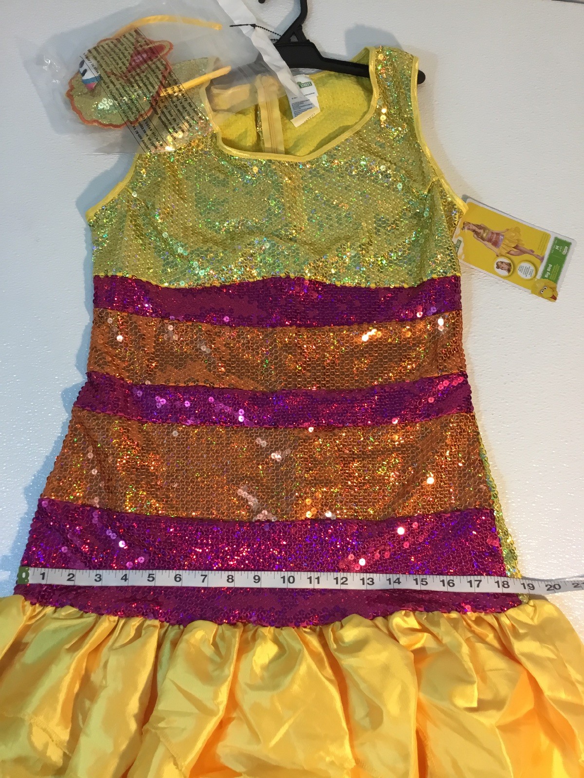 NEW Sesame Street BIG BIRD Womens Costume Size Medium Yellow Sequin ...
