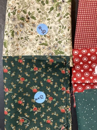 Lot of 9 Fabric Scraps Florals Calico Green Red Teal Blue - Picture 2 of 4
