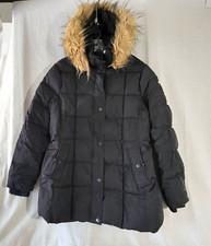 Tommy Hilfiger Women  s Faux Fur Trim Hooded Coat Puffer Jacket Size Large