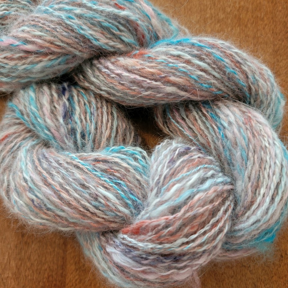 Handspun Angora Rabbit Yarn from Handpainted Fiber Sport Weight 44