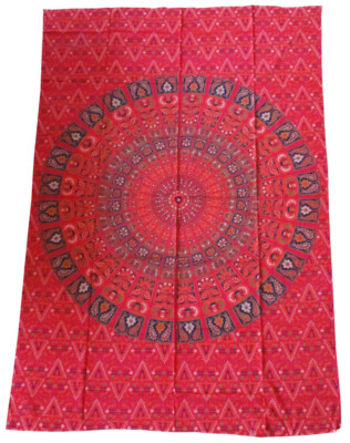 MANDALA Ethno Wandbehang Decke Dekotuch 135x200 cm Indien Tagesdecke Lotos Lotus
