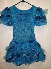 Weissman Girls Large Aqua One-Piece Sequin Jazz Dance Costume