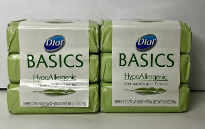 Dial Basics HypoAllergenic Bar Soap 3.2 Oz 2 Packs Of 3 - Total 6 Bars.