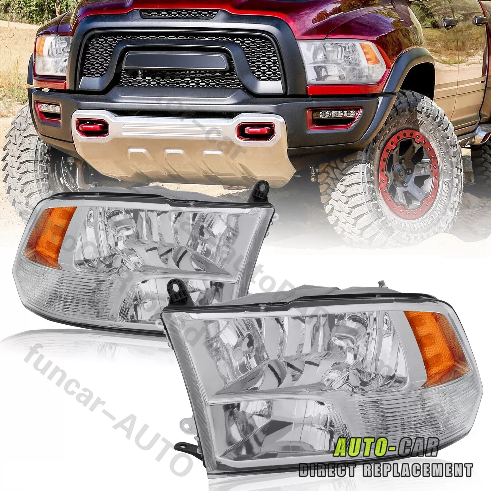 Headlight For 2009-2018 Dodge Ram 1500 2500 3500 Assembly Crystal Chrome DE/GA