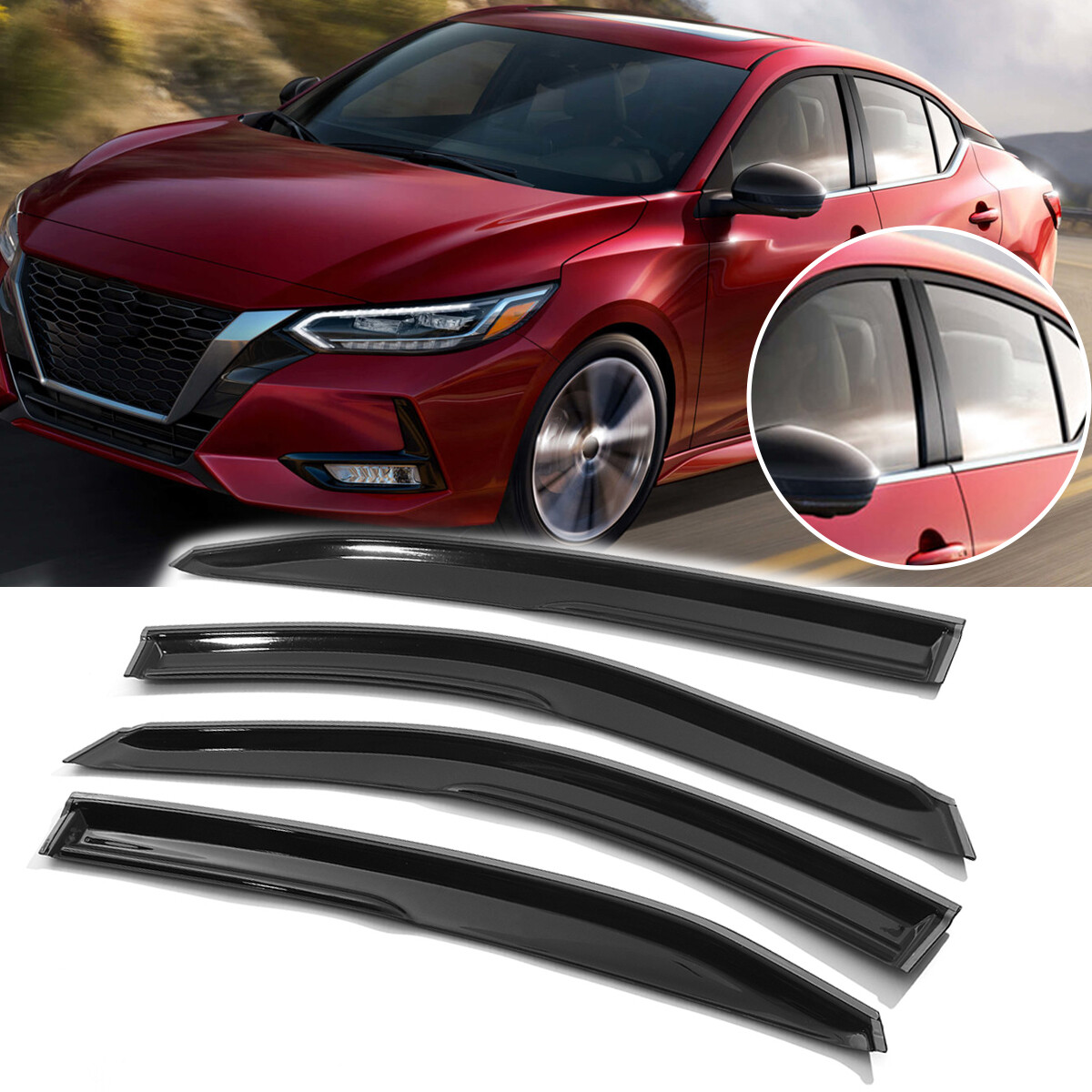 4x Window Visor Vent Shades Sun Rain Deflector Guard For Nissan Sentra ...