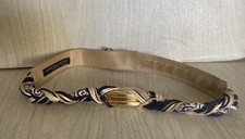 VTG Ginnie Johansen Braided Rope Gold Bar Swirl Navy Tan White Womens Belt SEE