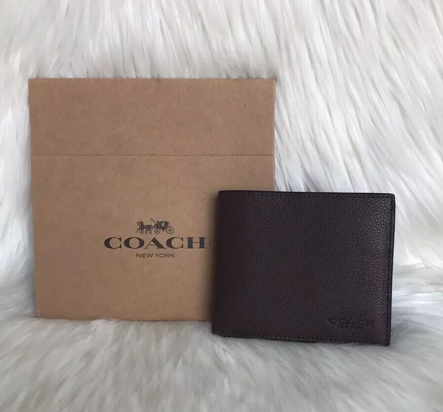 Coach F74991 Men's Compact ID Wallet Mahogany Brown Sport Calf