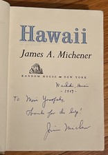 SIGNED Vintage 1959 HAWAII by James A. Michener First Edition First Printing