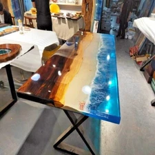 Ocean Blue Epoxy River Table ? Live Edge Walnut Wood Handmade