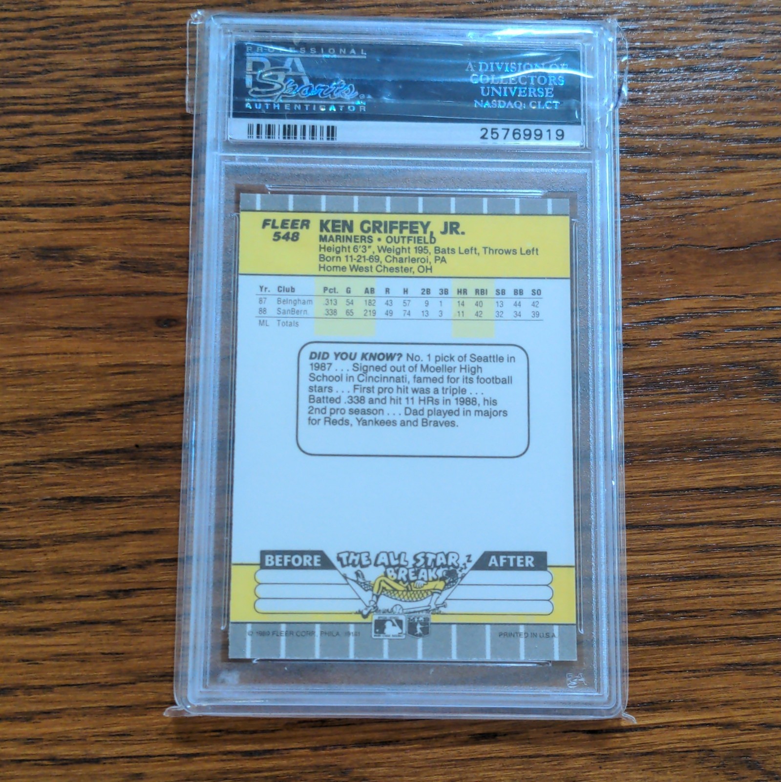 Fleer 1989 Ken Griffey Jr Rookie #548 PSA 10 GEM MT Baseball Card view 2