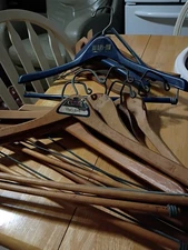 Lot of 6  Unique Antique CURLEE CLOTHES Wooden Advertising Clothing Coat Hangers