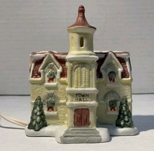 Mini Town USA Electric Lighted Christmas Town Hall Hand Painted Porcelain 