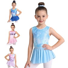 Kids Girls Set Figure Outfits Shiny Leotard Sleeveless Jumpsuit Mesh Dancewear
