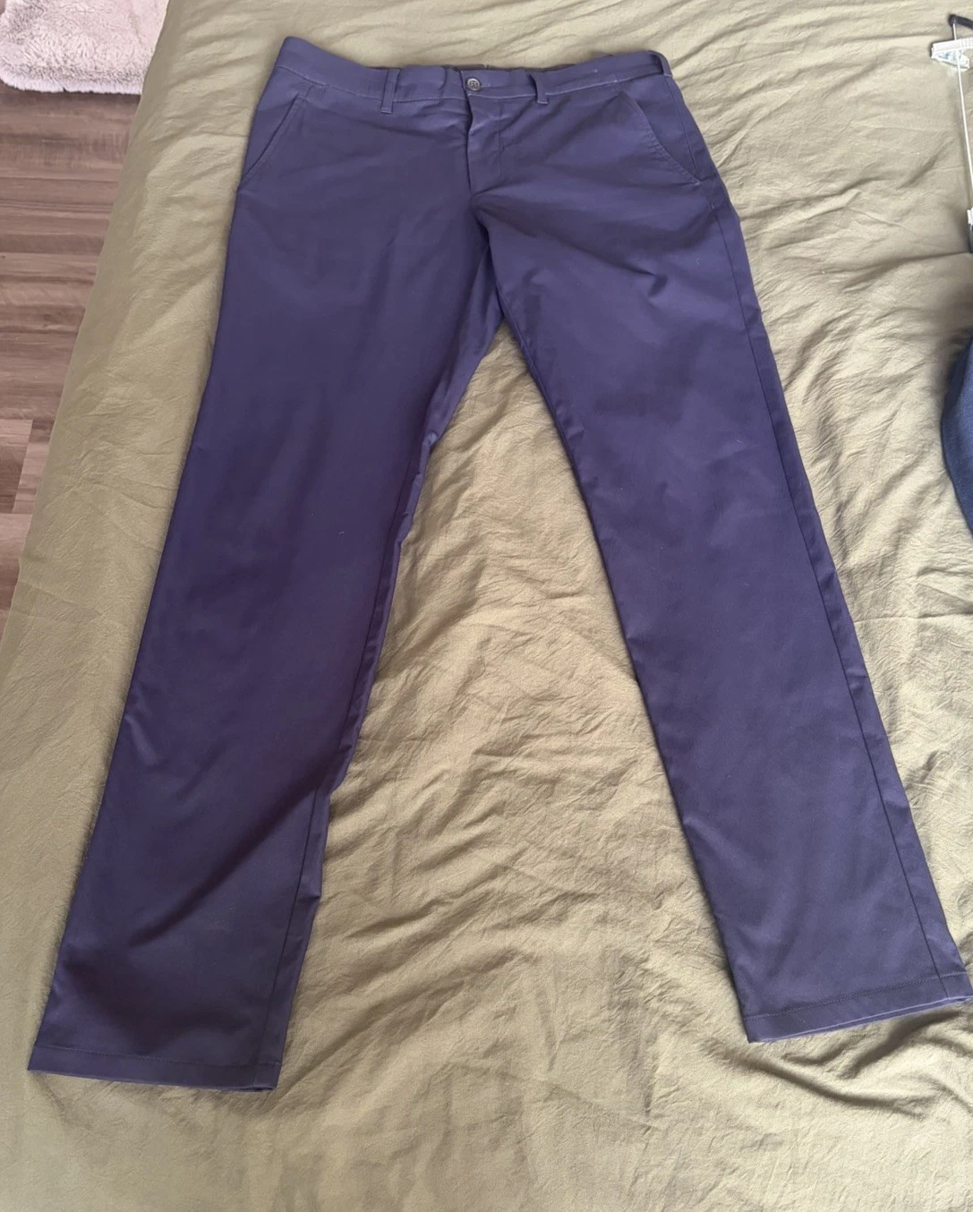 Prada Technical Fabric Pants, Navy Blue, IT 48, subtle sheen, Wrinkle/Water Res.