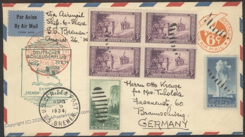 USA 1934 Bremen Seapost Catapult K200 Cover Airmail Germany Braunschweig  116223