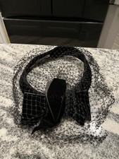 Vintage Netted Veil Black Velvet Bow Trim Halo Hat Fascinator Head Wear