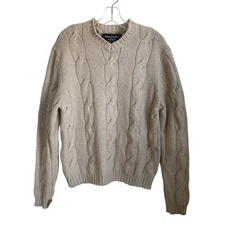 Abercrombie & Fitch Sweater Lambswool Cotton Sz XL Cable Knit V-Neck Fisherman 