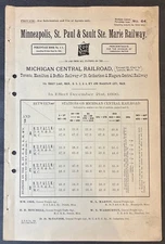 MINNEAPOLIS, ST. PAUL & SAULT STE. MARIE RAILWAY ~ TIME TABLE WITH MAP Dec. 1896