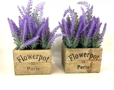 Künstliche Lavendel Pflanzen in Töpfen Indoor Outdoor Schreibtisch Kunstblumen Pflanzen 2er Pack