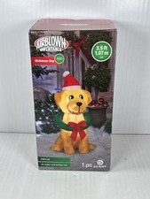 3.5 Foot Ft Inflatable LED Christmas Dog with Wreath Holidays Decor NEW