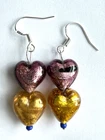 STERLING SILVER PURPLE GOLD DICHROIC GLASS HEART EARRINGS. NEW