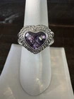 Vintage Judith Ripka Sterling Silver 925 Signed Amethyst Heart Ring Size 7