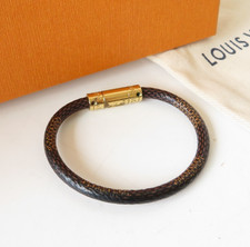 Authentic Louis Vuitton Damier Ebene Keep It Leather Bracelet S 44747