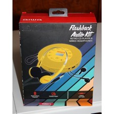 Aiwa Black Retro Yellow CD Player WIRED Headphones Flashback Audio Kit Newd J3