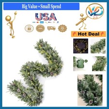 Christmas Garland 9Ft Pre-lit Snowy Pine Cone Decor LED Lights Indoor Outdoor