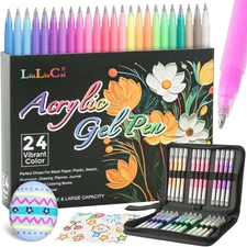 LIUILUCAI 24 Colors Paint Markers, 3D Acrylic Gel Pens,Bullet Tip Point, Acrylic