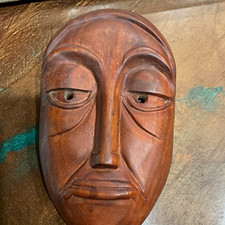 Hand Carved Wood Wall Mask, Brown Abstract Tribal Decorative Hanging Decor