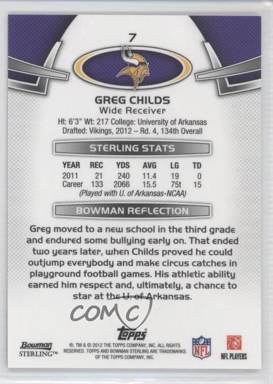 2012 Bowman Sterling Greg Childs #7 Rookie RC - Image 2 of 2