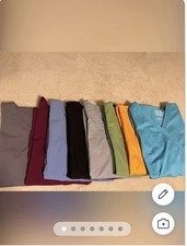 Lot of 8 Women Scrub Tops Solid colors stretch material Size L