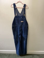 Vintage Big Mac Blue Denim Square Bak Union Made Utility Bib Overalls 42x30 READ