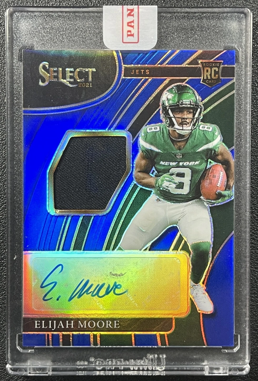 Elijah Moore Panini Select Rookie Signature Memorabilia #RSMEMO Blue Prizm