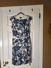 CHAPS Women's M Dress Sleeveless Moc Wrap Jersey Batik Paisley Blue White 