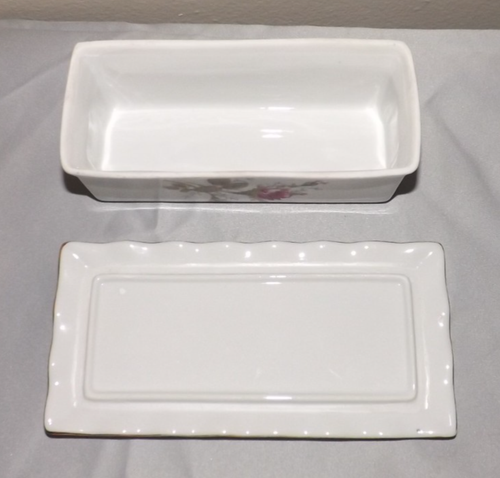 Porcelain Butter Dish Roses Vintage Japan 1950's Gold Trim Mint - Picture 4 of 5
