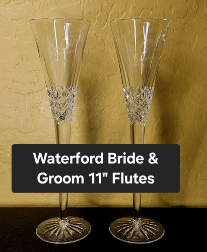 Waterford Braut & Bräutigam 11" geätzte Kristall Hochzeit Toasten Flöten, 2er Set
