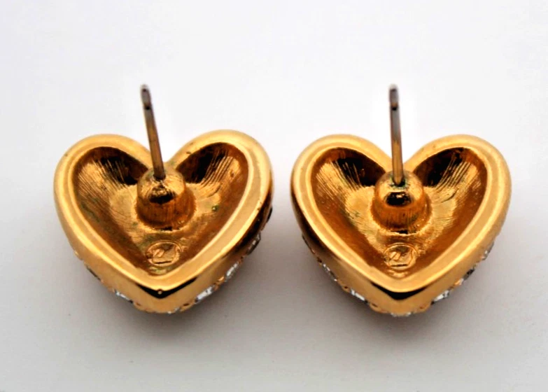 ✨ Vintage Rare SWAROVSKI Pavé Crystal Gold-Plated Hearts Pierced Earrings  ✨ - Image 4 of 4