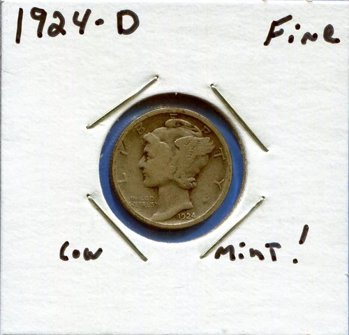 W@W 1924-d MERCURY DIME !!!! ( Lower Mintage !!!! ) FINE  !!!!!