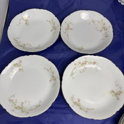 O.&E.G. Royal Austria (1899-1918)-4 Soup Bowls 8''- Pink Flowers Hand Painted