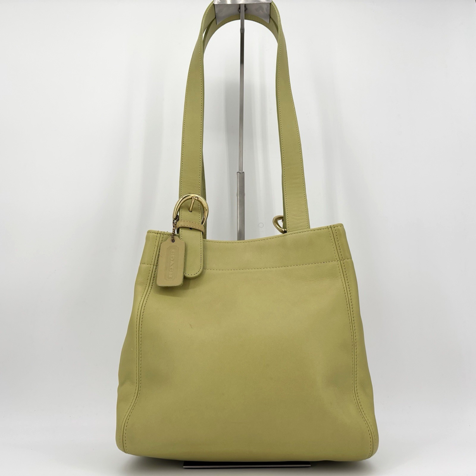 COACH Tote Shoulder Bag Lime Green 4157 Leather Vintage Authentic From Japan