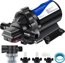 12V RV Water Pressure Booster Pump - Self Priming, 50psi, 4gpm On Black 